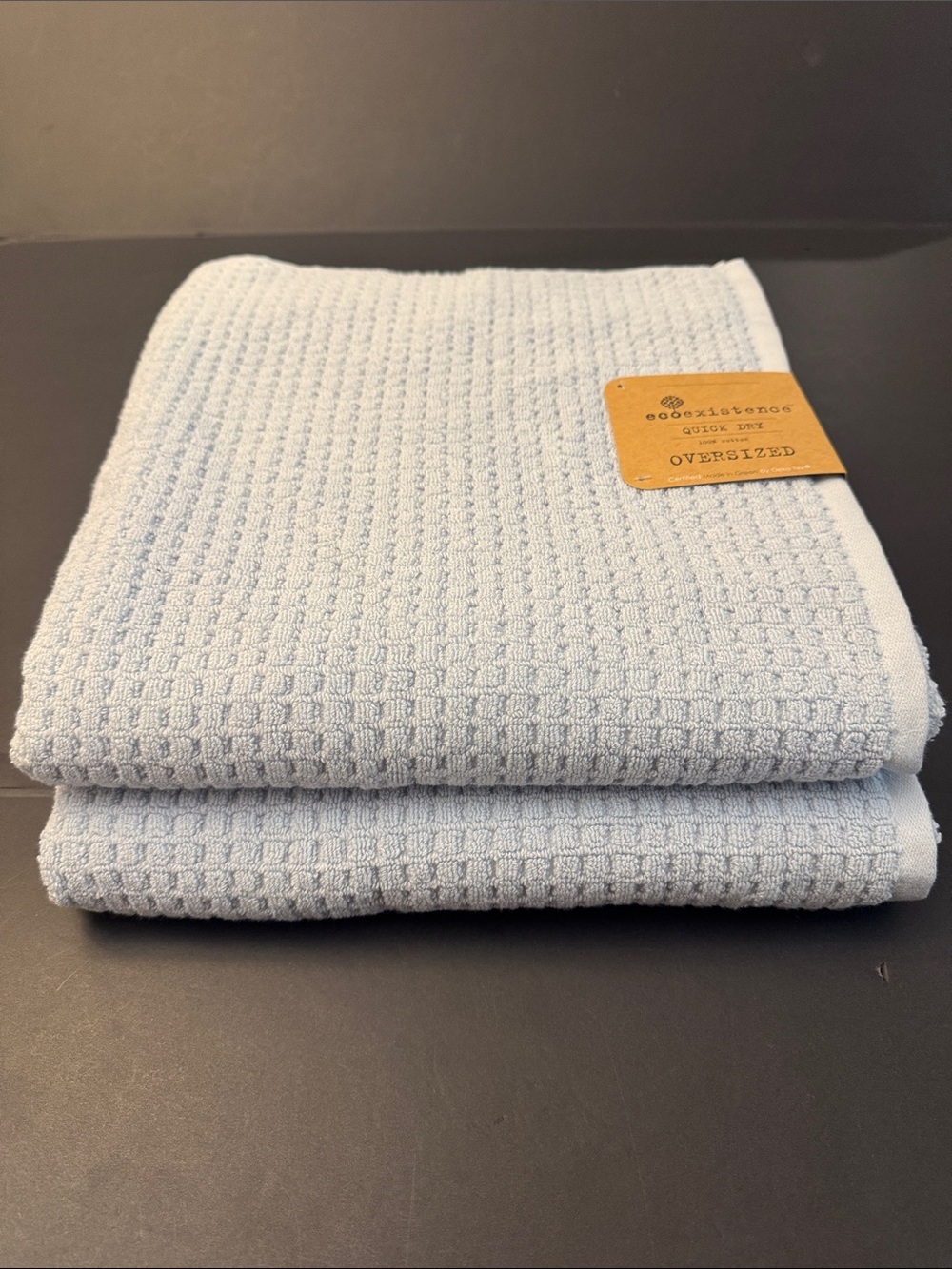 10pc ECOEXISTENCE Quick Dry 100% Cotton Oversized Bath Towel Set - Powder Blue - Picture 5 of 9